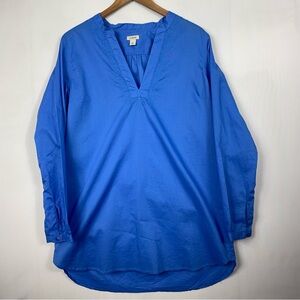 LL Bean Top Cornflower Embroidered Tunic Med Blue Boho Casual Cotton Long Woman